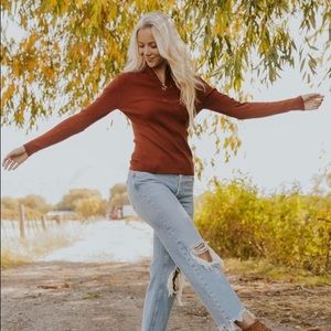 ROOLEE BURNT ORANGE RIBBED 3/4 ZIP UP